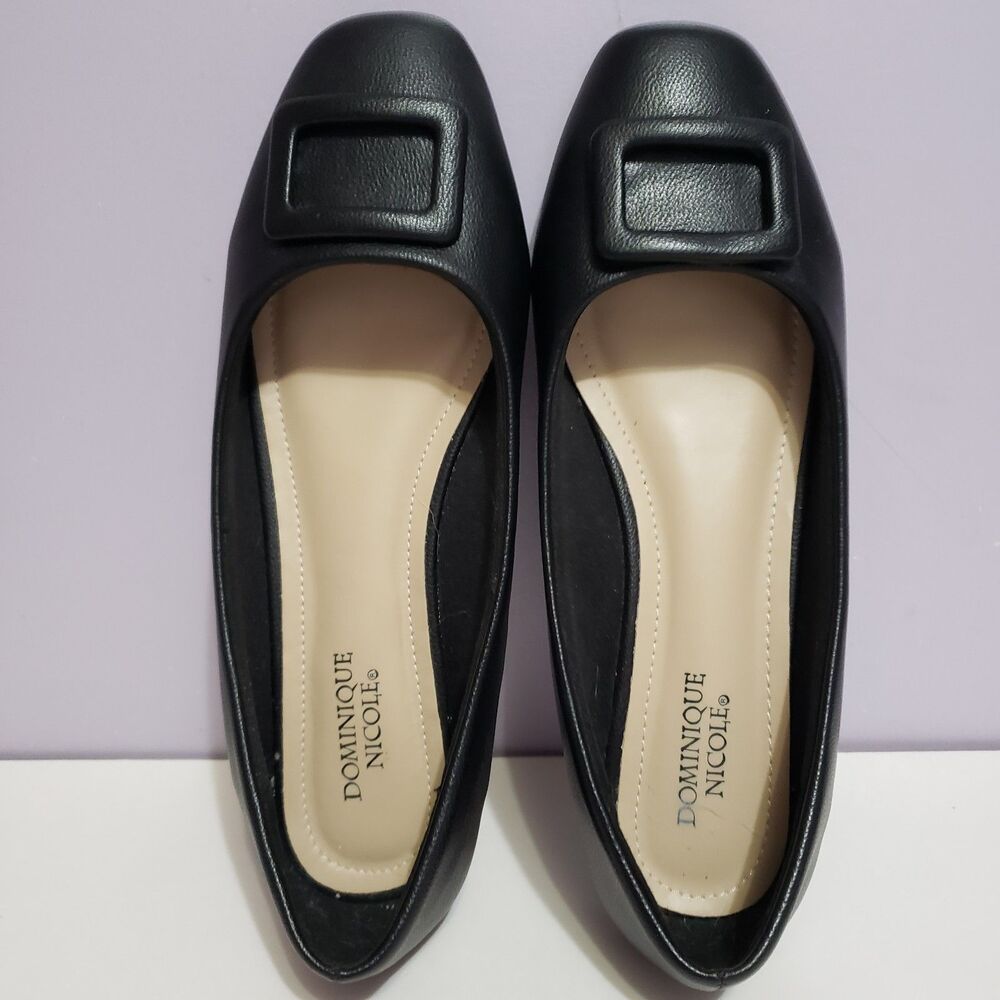 Dominique Nicole Black Faux Leather Buckle Slip On Women's Shoes Sz 10 M
